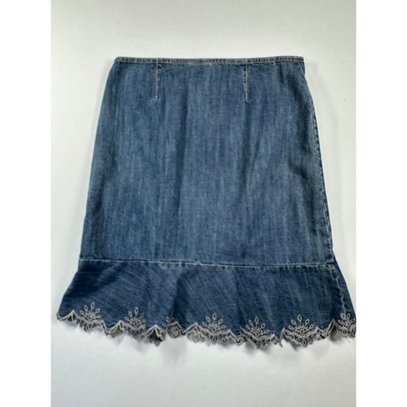 Access Liz Claiborne Womens Blue Denim A Line Skirt Size 6 Embroidered Hem - Picture 3 of 9